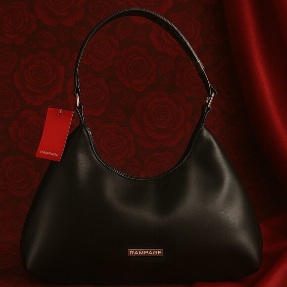 Rampage Black Structured Hobo Classic 90s Style Shoulder Bag NWT - Picture 1 of 12